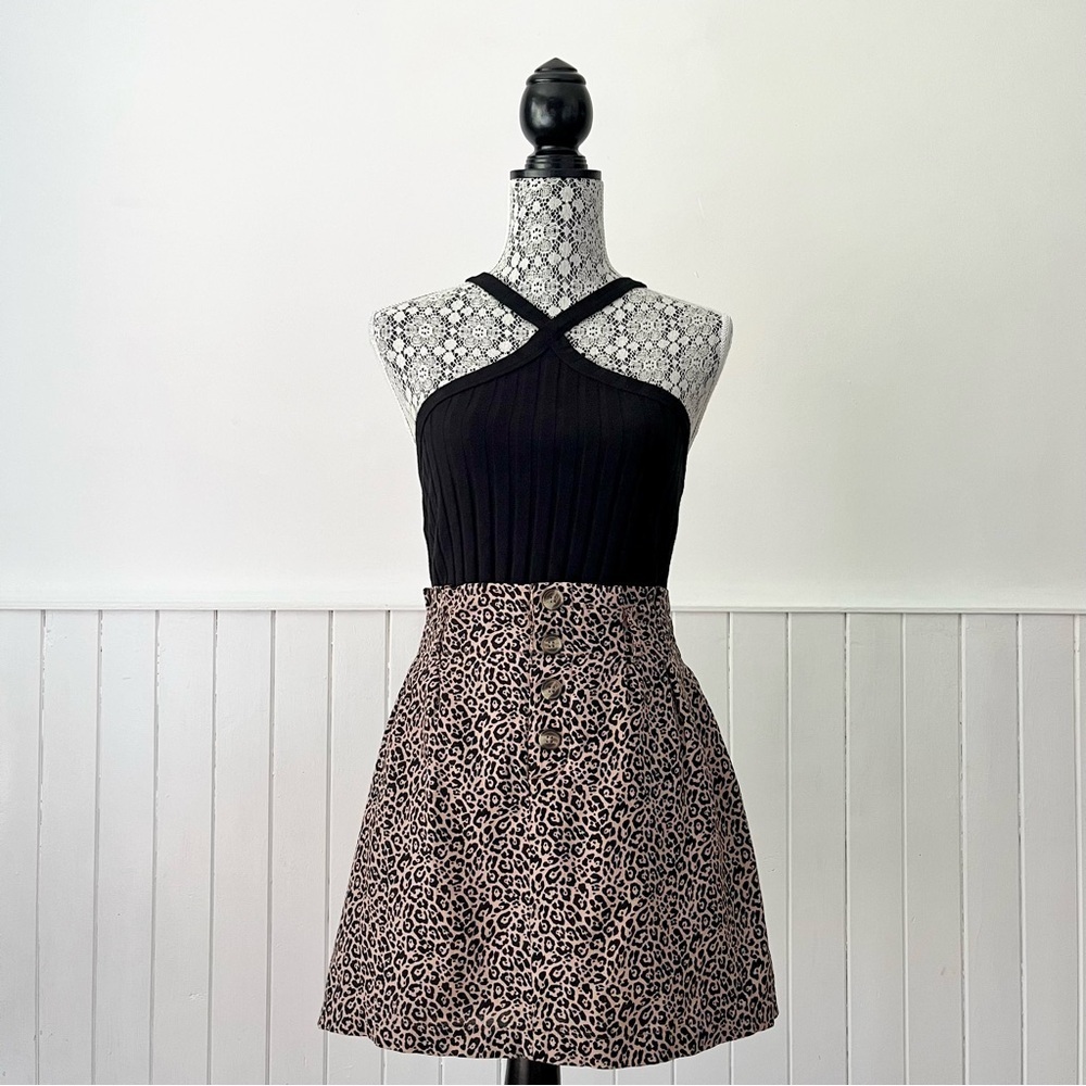 American Eagle Leopard Print Linen Blend Paperbag Waist Mini Skirt Size S